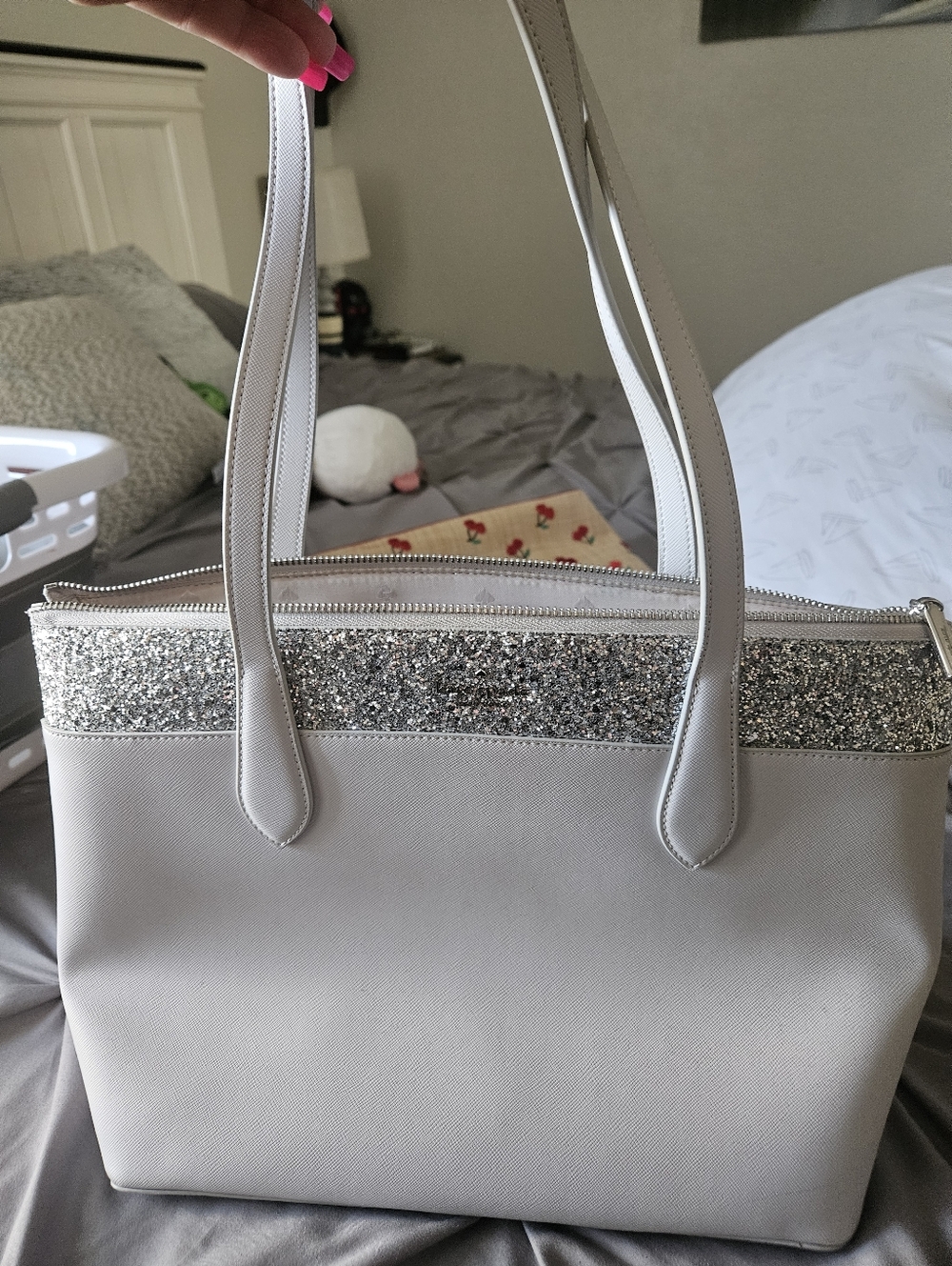 Kate Spade Sparkle Trim Light Gray Tote Bag
